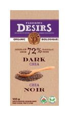 Tablette biologique de chocolat noir (72 % cacao) au chia 100g