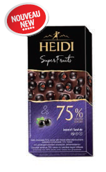 Tablette de chocolat noir (75 % cacao) aux cassis 65g