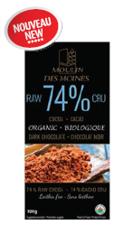 Tablette biologique de chocolat noir 100g (74 % cacao cru)