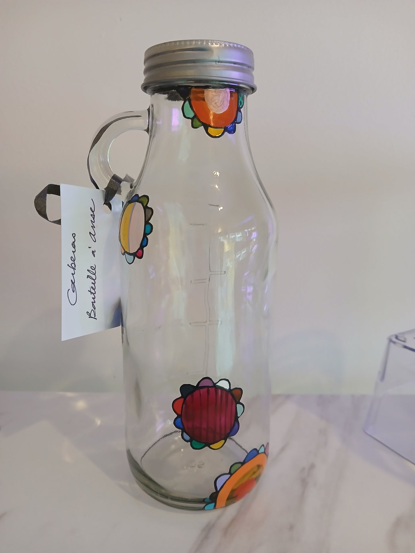 Petite bouteille décorative peinte à la main