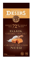 Tablette de chocolat noir (72 % cacao) au caramel et sel de mer 100g