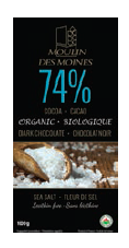 Tablette biologique de chocolat noir (74 % cacao) à la fleur de sel 100g