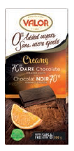 Tablette de chocolat noir (70 % cacao) sans sucre ajouté fourrée à la crème à l’orange 100g