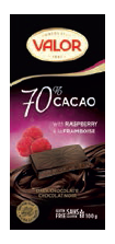 Tablette de chocolat noir (70 % cacao) à la framboise 100g