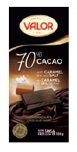 Tablette de chocolat noir (70 % cacao) au caramel et sel de mer 100g